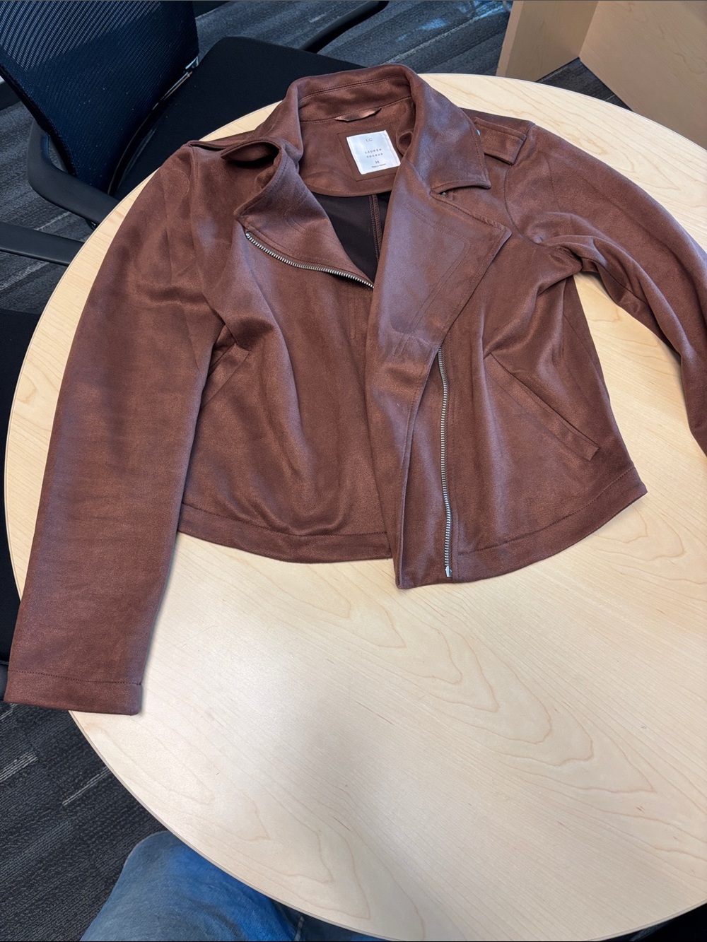 LC Lauren Conrad Brown Faux-Suede Moto Jacket